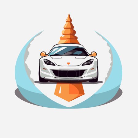 Téléchargez les illustrations : Illustration vectorielle d'une voiture au centre d'un cercle avec une place pour le texte - en licence libre de droit
