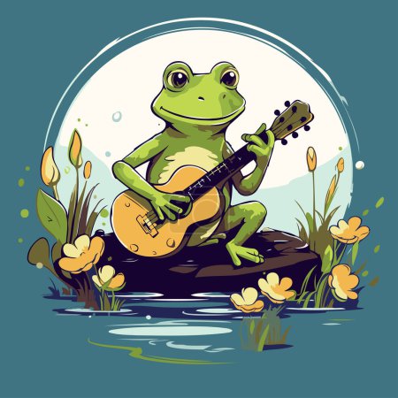 Illustration for Frog playing guitar in the garden. Vector illustration for your design - Royalty Free Image