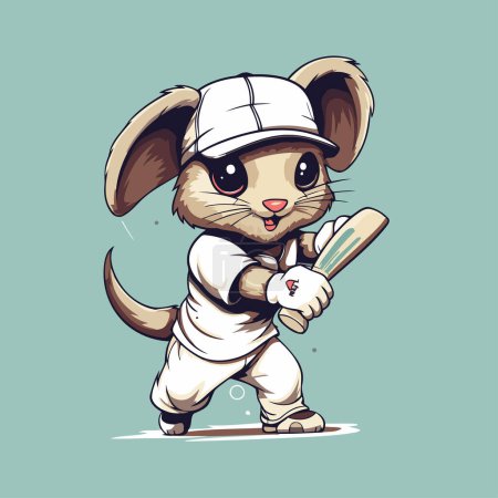 Illustration for Vector illustration of a cute cartoon mouse baseball player with baseball bat. - Royalty Free Image