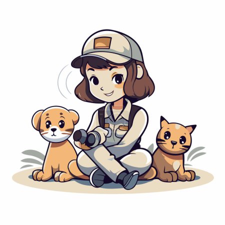 Illustration for Veterinarian with dogs. Vector illustration of a woman in uniform. - Royalty Free Image