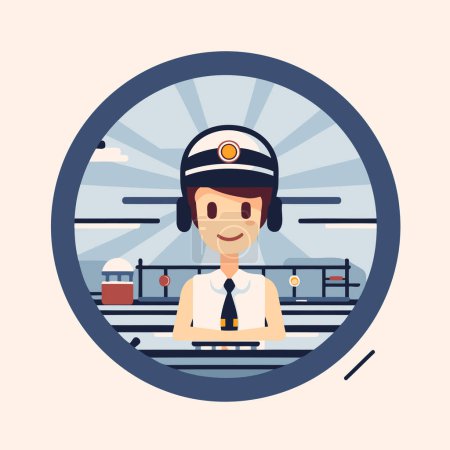 Pilot in the airport. Flat style illustration. Vector illustration.