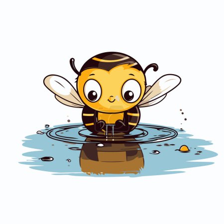 Illustration for Cute cartoon bee in water. Vector illustration isolated on white background. - Royalty Free Image