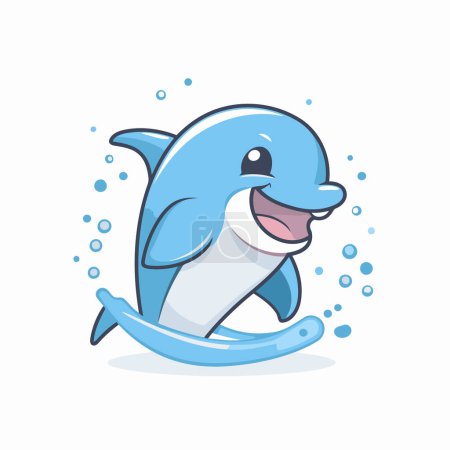 Illustration for Cute cartoon dolphin. Vector illustration isolated on a white background. - Royalty Free Image