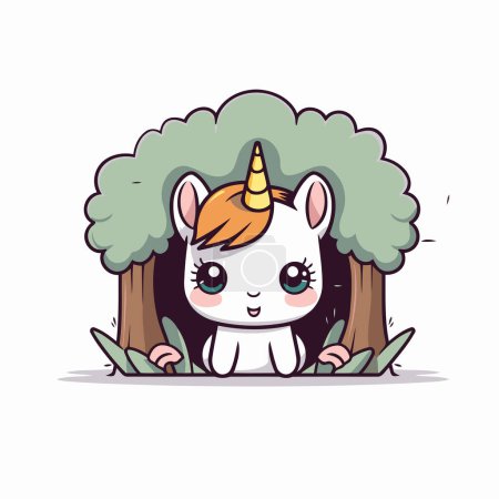Illustration for Cute unicorn in the forest. Vector illustration in cartoon style. - Royalty Free Image
