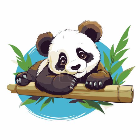 Téléchargez les illustrations : Mignon panda assis sur une branche de bambou. Illustration vectorielle de dessin animé. - en licence libre de droit