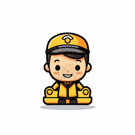 Illustration for Cute boy in police uniform character vector illustration design. Cute cartoon police mascot. - Royalty Free Image