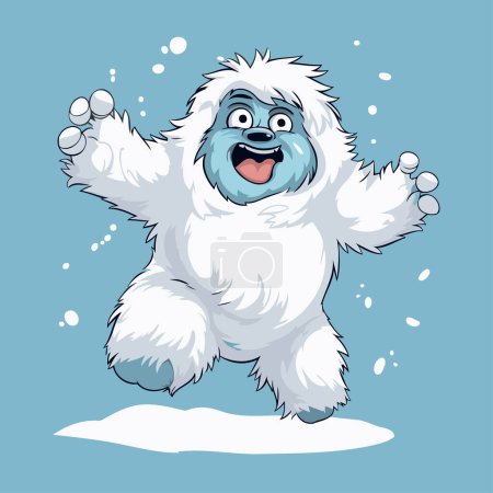 Illustration for Funny cartoon white shaggy dog jumping on a blue background - Royalty Free Image