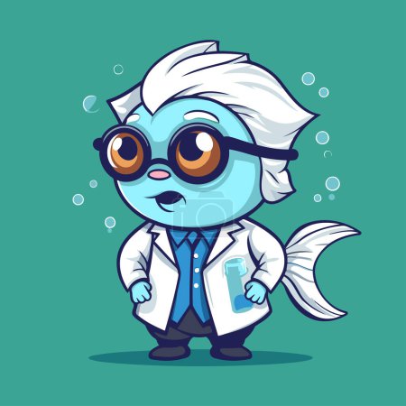 Illustration for Scientist cartoon character with lab coat and glasses. Vector illustration. - Royalty Free Image