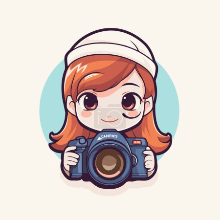 Illustration for Cute cartoon girl photographer with camera. Vector illustration for your design - Royalty Free Image
