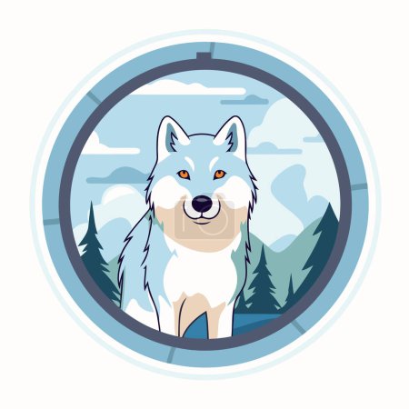 Téléchargez les illustrations : Husky sibérien en icône ronde. Illustration vectorielle d'un chien. - en licence libre de droit