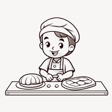 Téléchargez les illustrations : Illustration d'un garçon mignon faisant une pâtisserie au four - en licence libre de droit