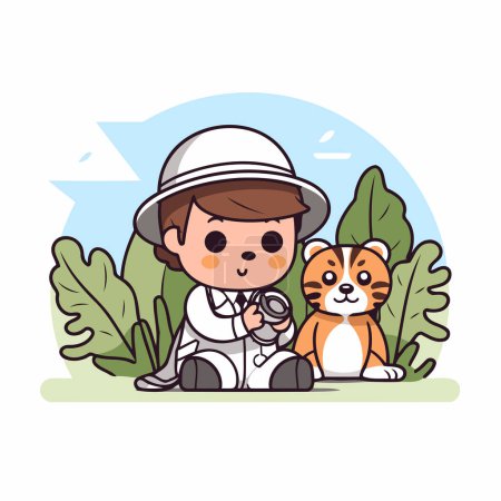 Illustration for Cute boy with cat and dog in the zoo vector illustration design - Royalty Free Image