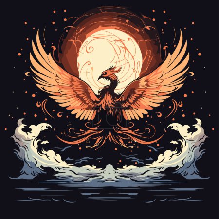 Illustration for Eagle in the night sky with a full moon. Vector illustration. - Royalty Free Image