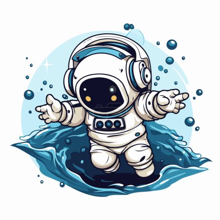 Illustration for Astronaut in the water. Vector illustration of a cartoon character. - Royalty Free Image