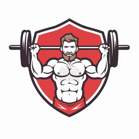 Illustration for Bodybuilder with barbell. Fitness club emblem. Vector illustration. - Royalty Free Image