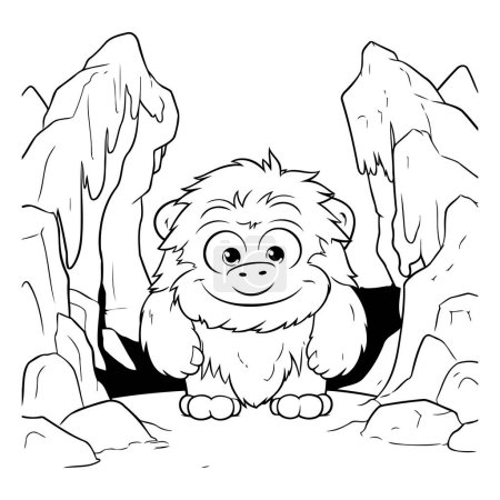 Ilustración de Dibujos animados en blanco y negro Ilustración de lindo mono Animal carácter para colorear libro - Imagen libre de derechos