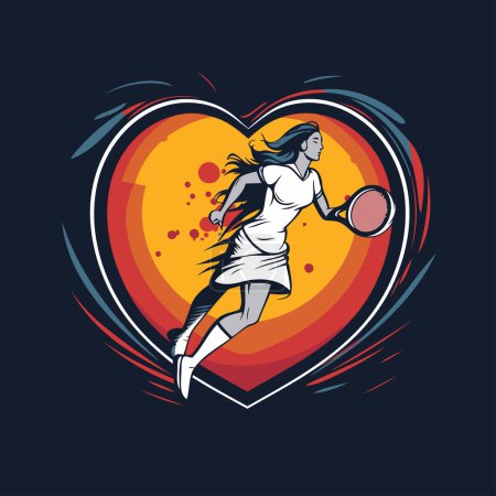 Illustration for Tennis player with racket and ball in heart shape vector illustration. - Royalty Free Image