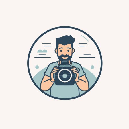 Illustration for Photographer with camera. Vector illustration in a flat design style. - Royalty Free Image