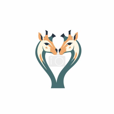 Téléchargez les illustrations : Deux girafes en forme de cœur. Illustration vectorielle - en licence libre de droit