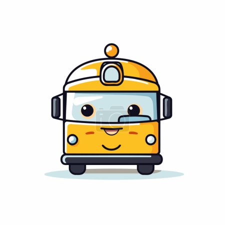 Ilustración de Lindo personaje de autobús escolar con la cara sonriente. Ilustración vectorial. - Imagen libre de derechos