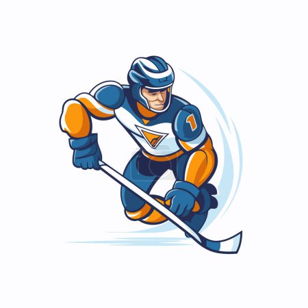 Illustration for Ice hockey player with the stick and puck. Cartoon vector illustration. - Royalty Free Image