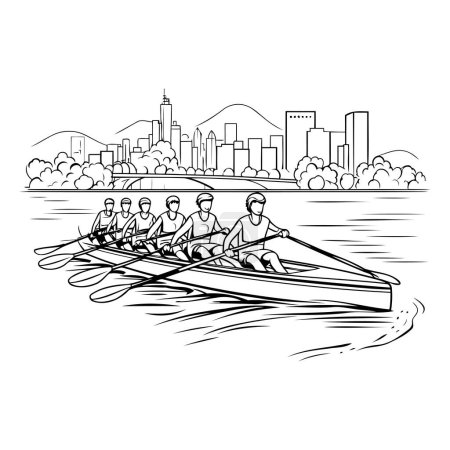 Illustration for Men rowing boat with cityscape in the background vector illustration graphic design - Royalty Free Image