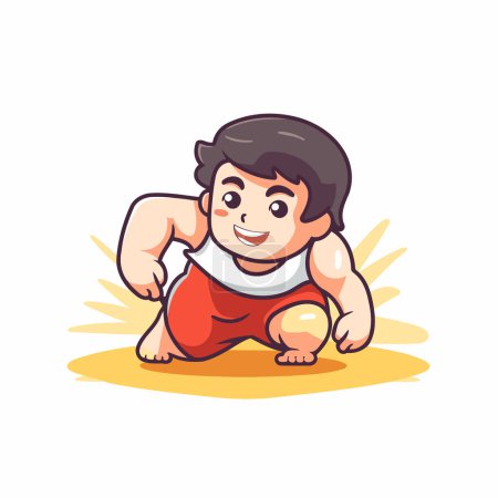 Cute little boy in red sportswear. Vector illustration.