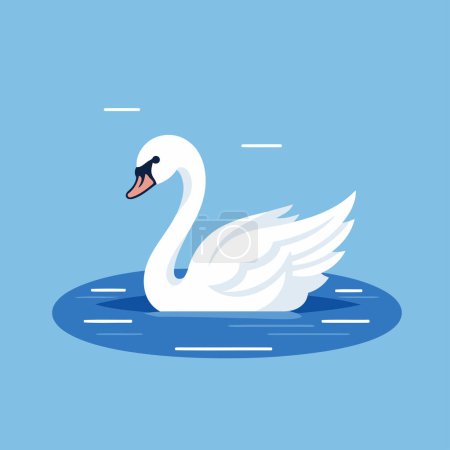 Illustration for Swan swimming in the water. Vector illustration in flat style. - Royalty Free Image