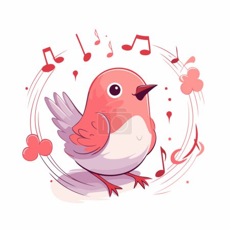 Illustration for Cute bird with musical notes on a white background. Vector illustration. - Royalty Free Image