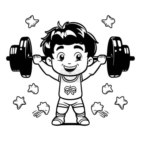Illustration for Fitness Boy Cartoon Mascot Character - Black and White Vector Illustration - Royalty Free Image