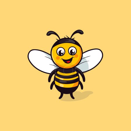 Illustration for Cute cartoon bee character. Vector illustration isolated on yellow background. - Royalty Free Image