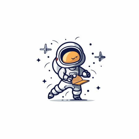 Téléchargez les illustrations : Un astronaute tenant un livre. Illustration vectorielle sur fond blanc. - en licence libre de droit