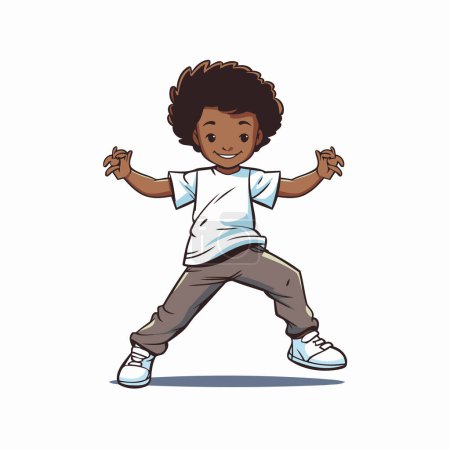 Ilustración de Lindo pequeño afroamericano niño bailando dibujo animado vector ilustración diseño gráfico - Imagen libre de derechos