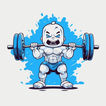 Illustration for Funny cartoon baby with barbell. Vector illustration for your design - Royalty Free Image