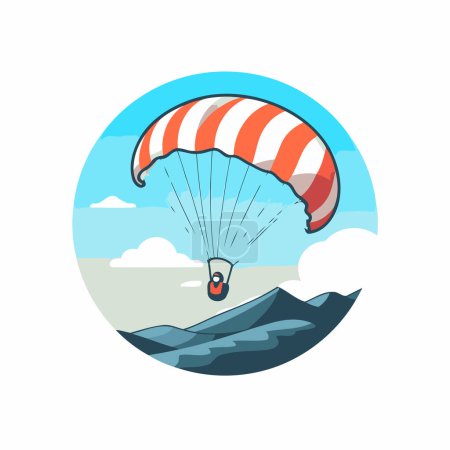Illustration for Parachute flying above the sea. Vector illustration in flat style - Royalty Free Image