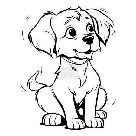 Téléchargez les illustrations : Labrador Retriever Puppy - Illustration de bande dessinée en noir et blanc - en licence libre de droit