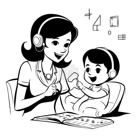Illustration for Illustration of a Little Girl Studying With Her Doctor at Home - Royalty Free Image