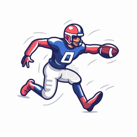 Ilustración de Jugador de fútbol americano corriendo con pelota. ilustración vectorial en estilo de dibujos animados. - Imagen libre de derechos