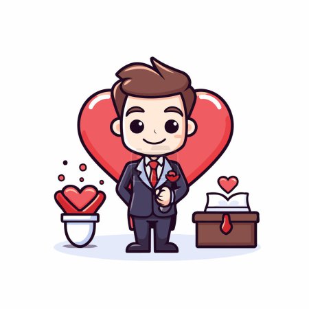 Illustration for Businessman with heart and gift box - valentine's day cartoon - Royalty Free Image