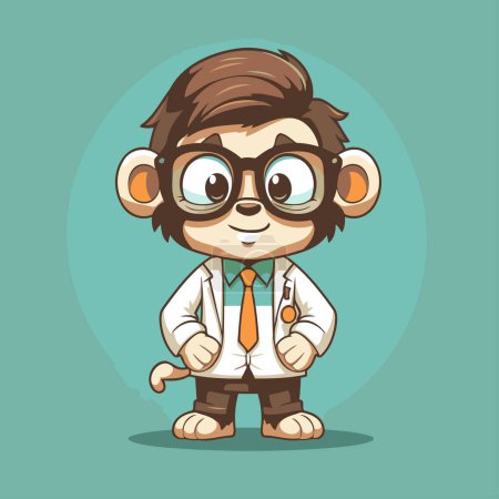 Téléchargez les illustrations : Illustration vectorielle de personnage de dessin animé de singe mignon. Singe drôle dans des lunettes. - en licence libre de droit