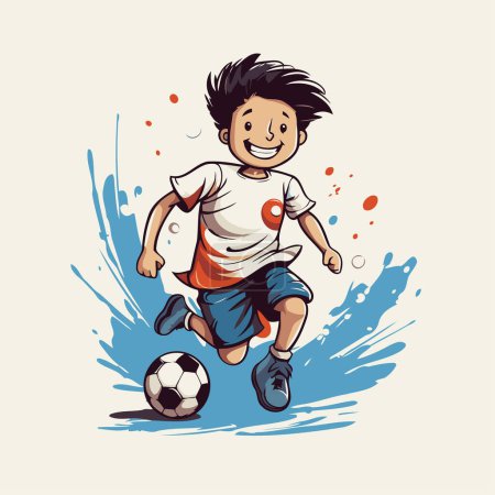 Téléchargez les illustrations : Illustration d'un footballeur frappant le ballon avec des éclaboussures en arrière-plan - en licence libre de droit