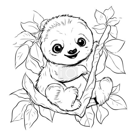Téléchargez les illustrations : Mignon paresseux bébé assis sur l'arbre. Illustration vectorielle. - en licence libre de droit