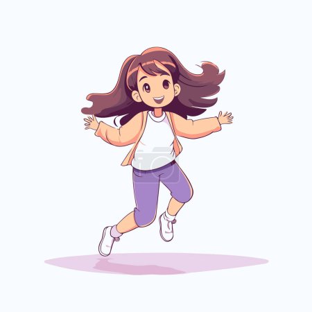 Illustration for Cute little girl running. cartoon vector illustration isolated on white background. - Royalty Free Image