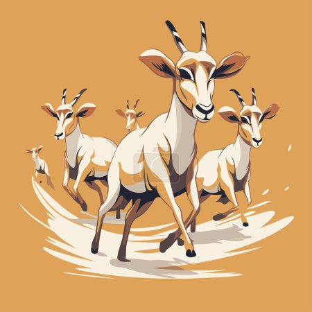 Téléchargez les illustrations : Image vectorielle d'un groupe d'antilopes sur fond coloré. - en licence libre de droit