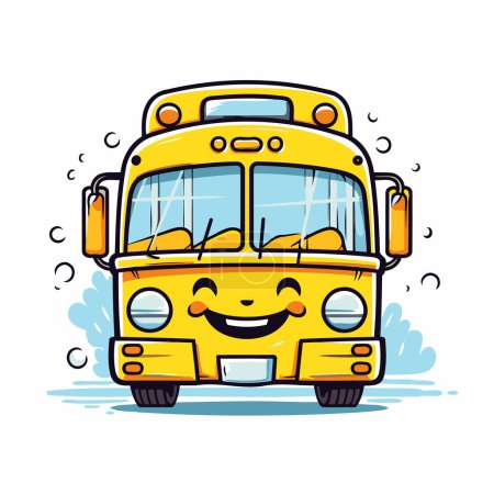 Illustration for Cute yellow school bus character. Vector illustration on white background. - Royalty Free Image