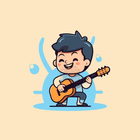 Illustration for Cartoon boy playing guitar. Cute cartoon character. Vector illustration. - Royalty Free Image