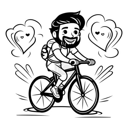 Illustration for Young man riding a bicycle. Vector illustration. Monochrome. - Royalty Free Image