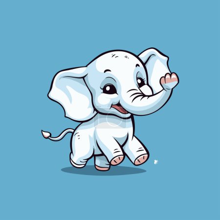 Ilustración de Lindo elefante de dibujos animados aislado sobre fondo azul. Ilustración vectorial del elefante bebé. - Imagen libre de derechos