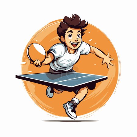 Ilustración de Ilustración vectorial de un niño jugando al tenis de mesa aislado sobre fondo blanco. - Imagen libre de derechos
