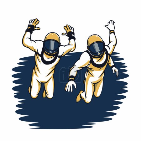 Two astronauts in spacesuit. Vector illustration on a white background.